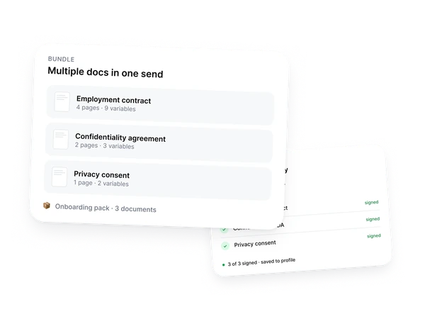 Bundle of documents in one send: employment contract, confidentiality agreement, and privacy consent