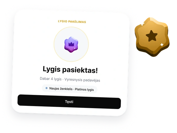 Pakopos pasiekimo momentas: naujas progreso lygis darbuotojo kortelėje