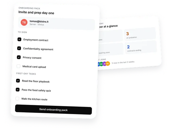 Onboarding pack for a new hire: documents to sign and first-week tasks